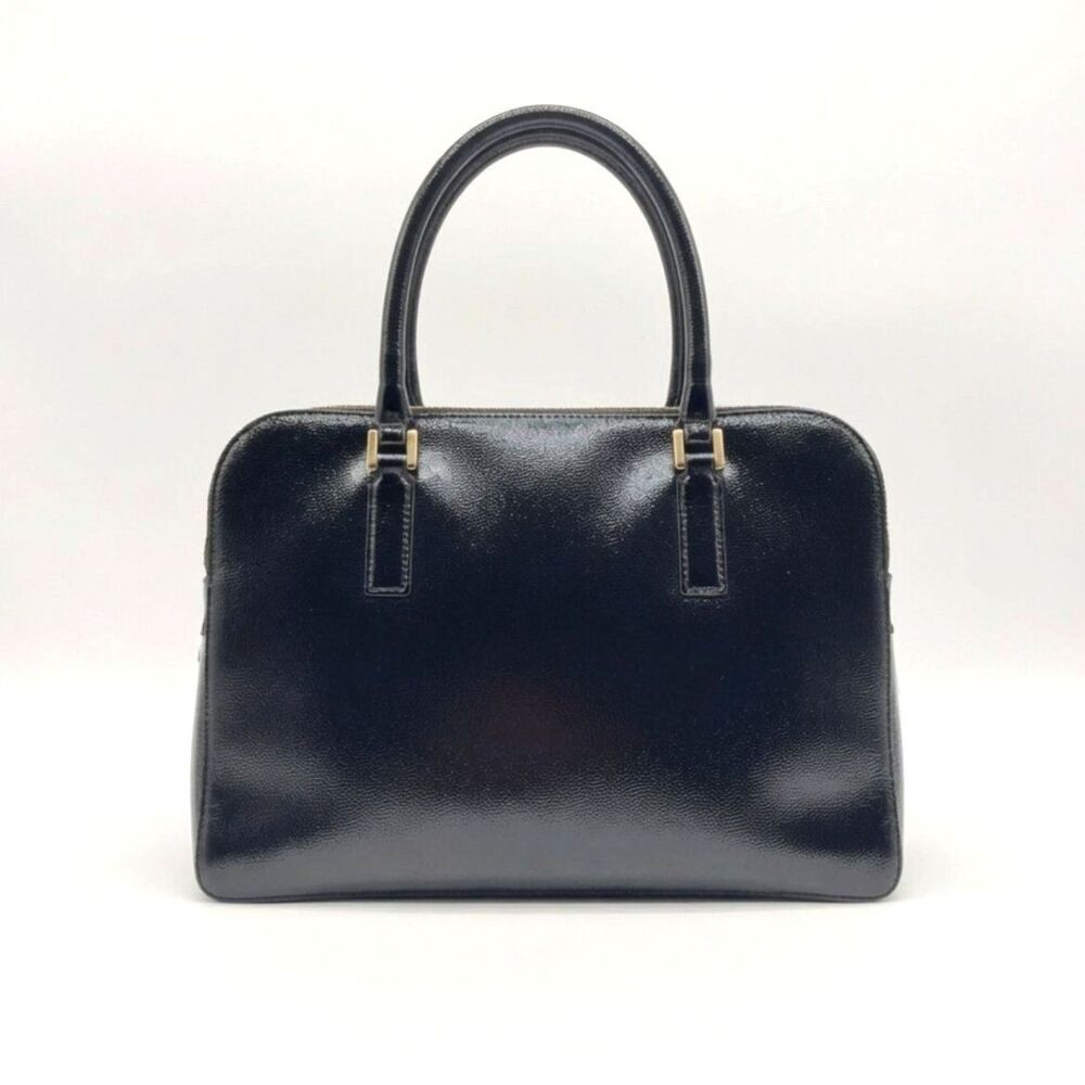 Tory Burch Thea Patent Tripple Zipper Quiet Luxury Black Embossed Logo Satchel - Picture 2 of 9